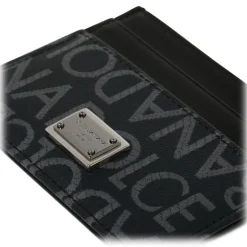 Dolce & Gabbana - Black and Grey Calf Leather Logo Jacquard Card Holder - Dolce & Gabbana Exclusive Luxury Collection - Avvenice