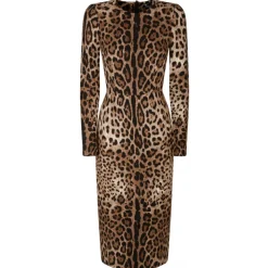 Dolce & Gabbana - Brown Leopard Print Midi Dress - Dolce & Gabbana Exclusive Luxury Collection - Avvenice