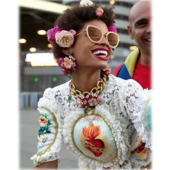 Dolce & Gabbana - Cat Eye Devotion Sunglasses with Lace - Gold - Dolce & Gabbana Eyewear - Avvenice