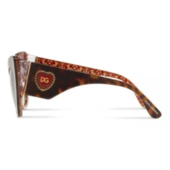 Dolce & Gabbana - Cat-Eye Acetate Sunglasses with "Sacred Heart" Decoration - Havana Bordeaux Gold - Dolce & Gabbana Eyewear - Avvenice
