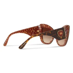 Dolce & Gabbana - Cat-Eye Acetate Sunglasses with "Sacred Heart" Decoration - Havana Bordeaux Gold - Dolce & Gabbana Eyewear - Avvenice