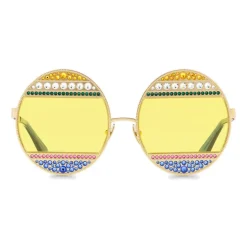 Dolce & Gabbana - Oval Metal Sunglasses with Crystals - Shiny Gold Multicolored - Dolce & Gabbana Eyewear - Avvenice