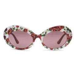 Dolce & Gabbana - Oval Sunglasses in Floral Print Acetate - Burgundy - Dolce & Gabbana Eyewear - Avvenice