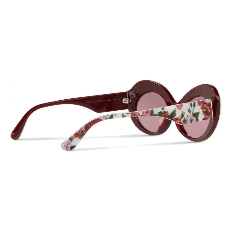 Dolce & Gabbana - Oval Sunglasses in Floral Print Acetate - Burgundy - Dolce & Gabbana Eyewear - Avvenice