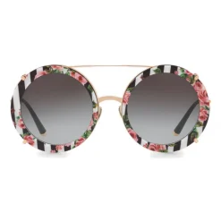 Dolce & Gabbana - Round Gold Metal Sunglasses with Clip On Rows and Roses - Dolce & Gabbana Eyewear - Avvenice
