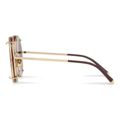 Dolce & Gabbana - Round Gold Metal Sunglasses with Clip On Leo - Dolce & Gabbana Eyewear - Avvenice