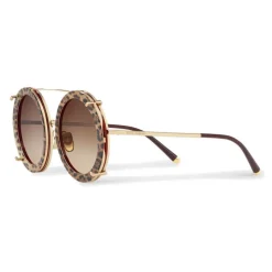 Dolce & Gabbana - Round Gold Metal Sunglasses with Clip On Leo - Dolce & Gabbana Eyewear - Avvenice