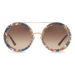Dolce & Gabbana - Round Gold Metal Sunglasses with Clip On Majolica - Dolce & Gabbana Eyewear - Avvenice