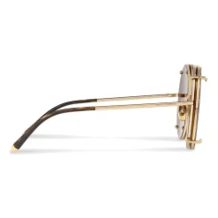 Dolce & Gabbana - Round Gold Metal Sunglasses with Clip On Majolica - Dolce & Gabbana Eyewear - Avvenice