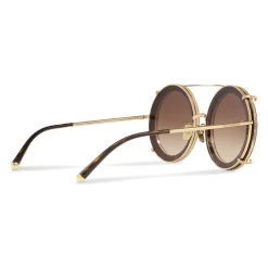 Dolce & Gabbana - Round Gold Metal Sunglasses with Clip On Majolica - Dolce & Gabbana Eyewear - Avvenice