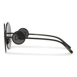 Dolce & Gabbana - Round Metal Sunglasses with DG Detail - Brilliant Black - Dolce & Gabbana Eyewear - Avvenice