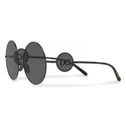 Dolce & Gabbana - Round Metal Sunglasses with DG Detail - Brilliant Black - Dolce & Gabbana Eyewear - Avvenice