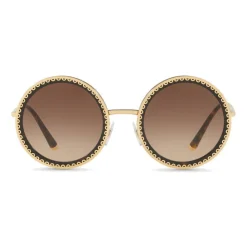 Dolce & Gabbana - Round Sunglasses with "Sacred Heart" Metal Profile - Gold & Havana - Dolce & Gabbana Eyewear - Avvenice