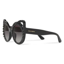 Dolce & Gabbana - Round Acetate Sunglasses with Crystals - Black - Dolce & Gabbana Eyewear - Avvenice