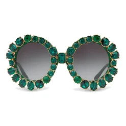 Dolce & Gabbana - Round Sunglasses with Colored Crystals - Green - Dolce & Gabbana Eyewear - Avvenice