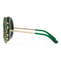 Dolce & Gabbana - Round Sunglasses with Colored Crystals - Green - Dolce & Gabbana Eyewear - Avvenice