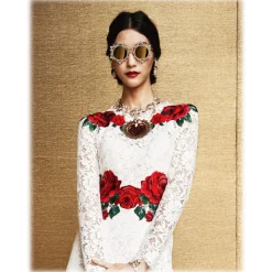 Dolce & Gabbana - Round Sunglasses with DG Star - Gold - Dolce & Gabbana Eyewear - Avvenice