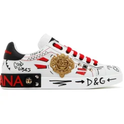 Dolce & Gabbana - White and Multicolour Calf Leather Lace Up Low Top Sneakers - Dolce & Gabbana Exclusive Luxury Collection - Avvenice