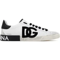 Dolce & Gabbana - White and Black Calf Leather Portofino Low Top Sneakers - Dolce & Gabbana Exclusive Luxury Collection - Avvenice