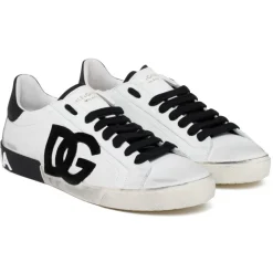 Dolce & Gabbana - White and Black Calf Leather Portofino Low Top Sneakers - Dolce & Gabbana Exclusive Luxury Collection - Avvenice