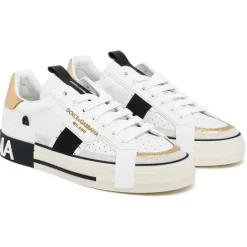 Dolce & Gabbana - White and Gold Leather Custom 2.0 Low Top Sneakers - Dolce & Gabbana Exclusive Luxury Collection - Avvenice