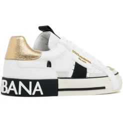 Dolce & Gabbana - White and Gold Leather Custom 2.0 Low Top Sneakers - Dolce & Gabbana Exclusive Luxury Collection - Avvenice
