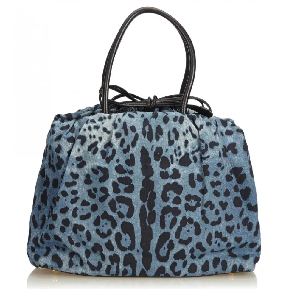 Dolce & Gabbana Vintage - Leopard Printed Denim Tote Bag - Blu Navy - Leather and Canvas Handbag - Luxury High Quality - Avvenice