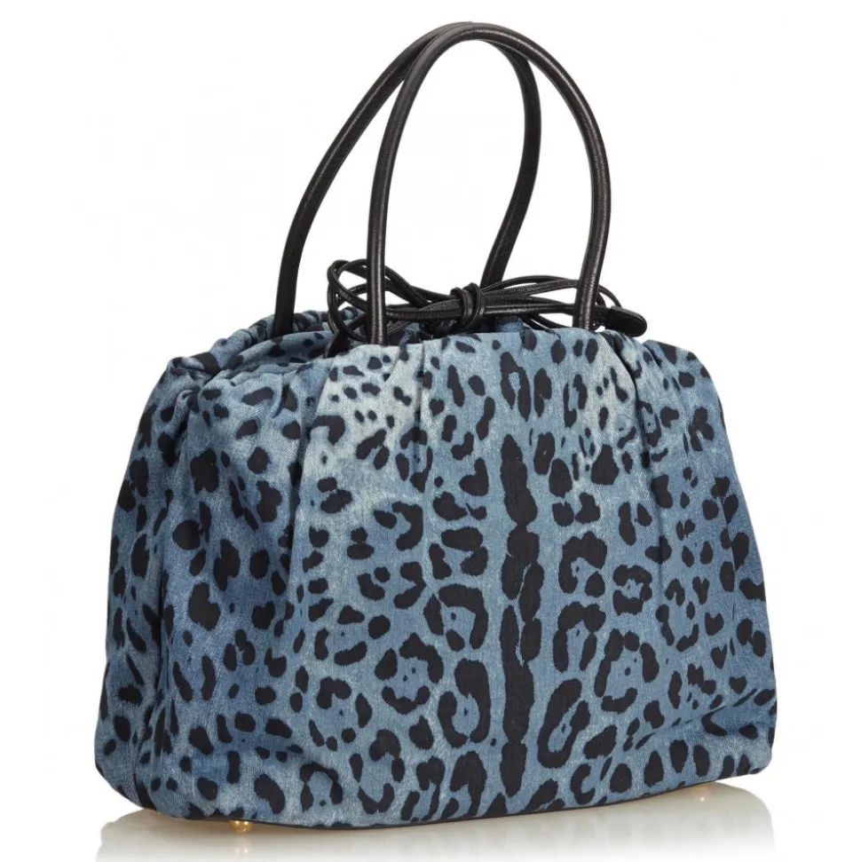 Dolce & Gabbana Vintage - Leopard Printed Denim Tote Bag - Blu Navy - Leather and Canvas Handbag - Luxury High Quality - Avvenice