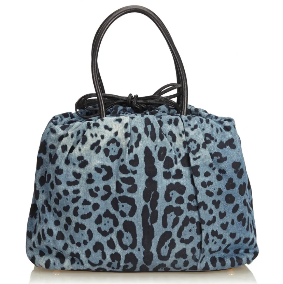 Dolce & Gabbana Vintage - Leopard Printed Denim Tote Bag - Blu Navy - Leather and Canvas Handbag - Luxury High Quality - Avvenice