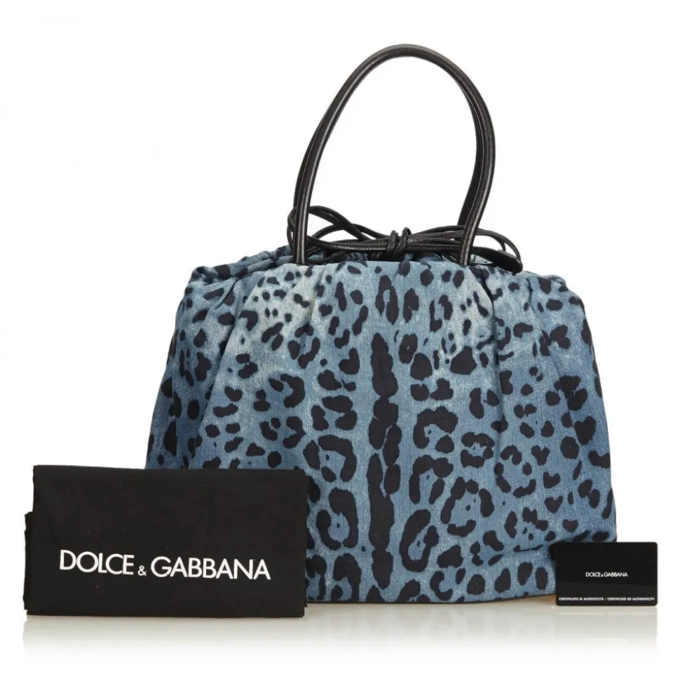 Dolce & Gabbana Vintage - Leopard Printed Denim Tote Bag - Blu Navy - Leather and Canvas Handbag - Luxury High Quality - Avvenice