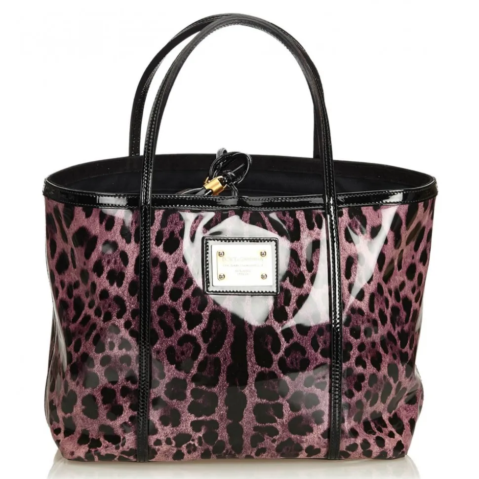 Dolce & Gabbana Vintage - Leopard Printed Tote Bag - Purple - Leather and Canvas Handbag - Luxury High Quality - Avvenice