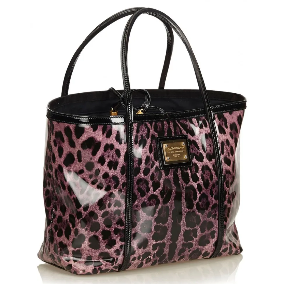 Dolce & Gabbana Vintage - Leopard Printed Tote Bag - Purple - Leather and Canvas Handbag - Luxury High Quality - Avvenice