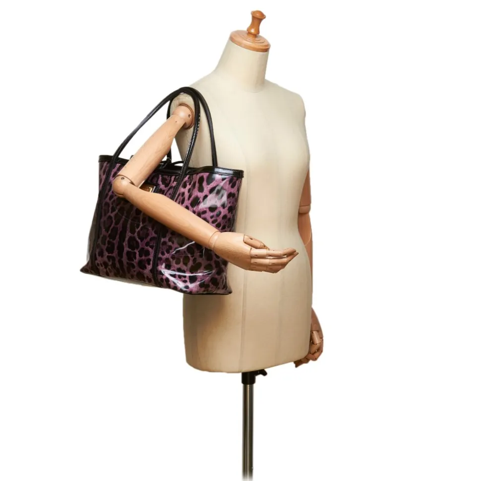 Dolce & Gabbana Vintage - Leopard Printed Tote Bag - Purple - Leather and Canvas Handbag - Luxury High Quality - Avvenice