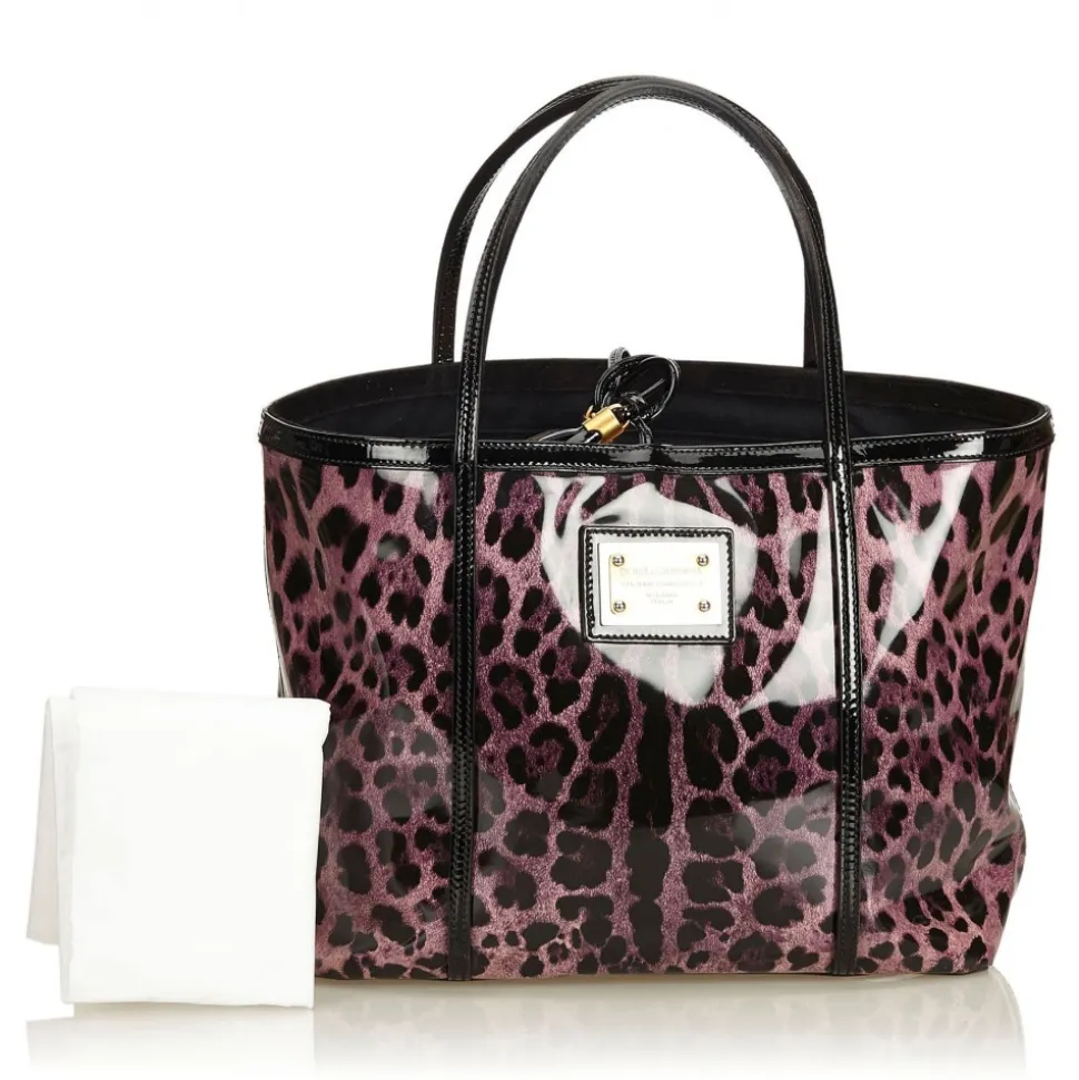 Dolce & Gabbana Vintage - Leopard Printed Tote Bag - Purple - Leather and Canvas Handbag - Luxury High Quality - Avvenice