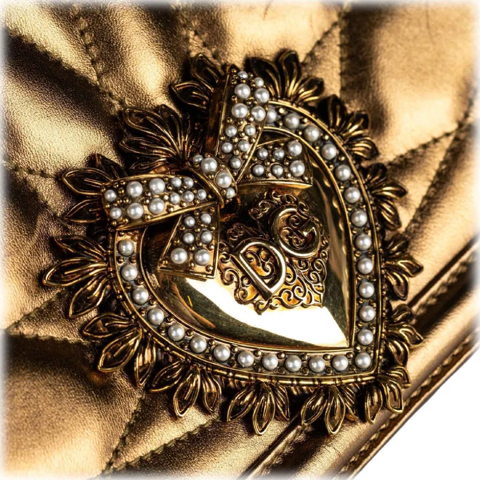 Dolce & Gabbana Vintage - Metallic Leather Devotion Crossbody Bag - Gold - Leather Handbag - Luxury High Quality - Avvenice