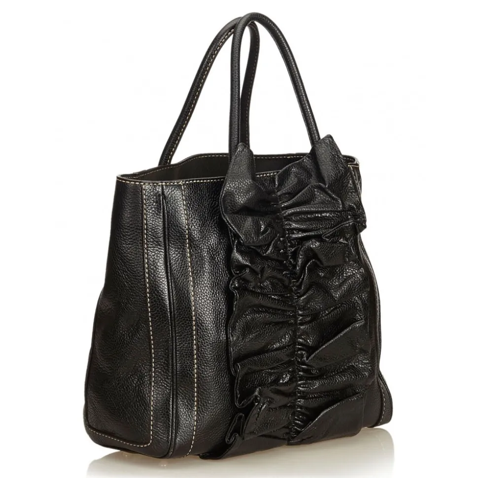 Dolce & Gabbana Vintage - Gathered Leather Tote Bag - Black - Leather Handbag - Luxury High Quality - Avvenice