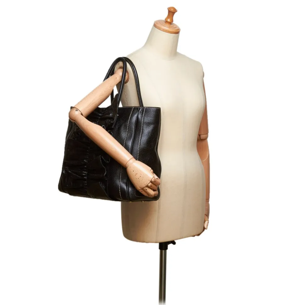 Dolce & Gabbana Vintage - Gathered Leather Tote Bag - Black - Leather Handbag - Luxury High Quality - Avvenice