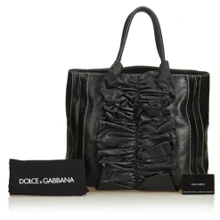 Dolce & Gabbana Vintage - Gathered Leather Tote Bag - Black - Leather Handbag - Luxury High Quality - Avvenice