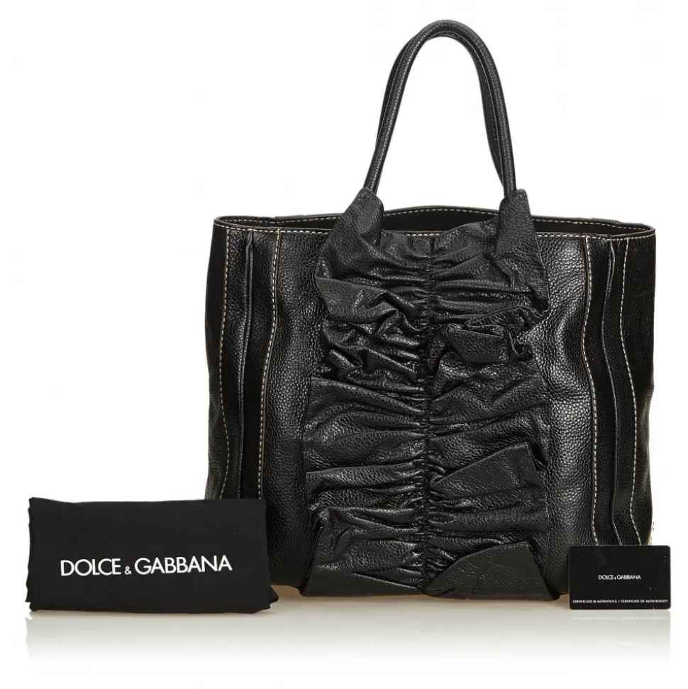 Dolce & Gabbana Vintage - Gathered Leather Tote Bag - Black - Leather Handbag - Luxury High Quality - Avvenice