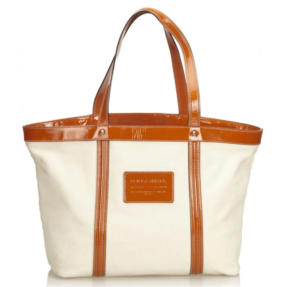 Dolce & Gabbana Vintage - Canvas Tote Bag - White Orange - Leather and Canvas Handbag - Luxury High Quality - Avvenice