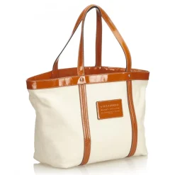 Dolce & Gabbana Vintage - Canvas Tote Bag - White Orange - Leather and Canvas Handbag - Luxury High Quality - Avvenice