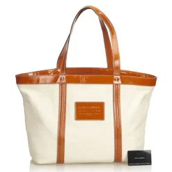 Dolce & Gabbana Vintage - Canvas Tote Bag - White Orange - Leather and Canvas Handbag - Luxury High Quality - Avvenice