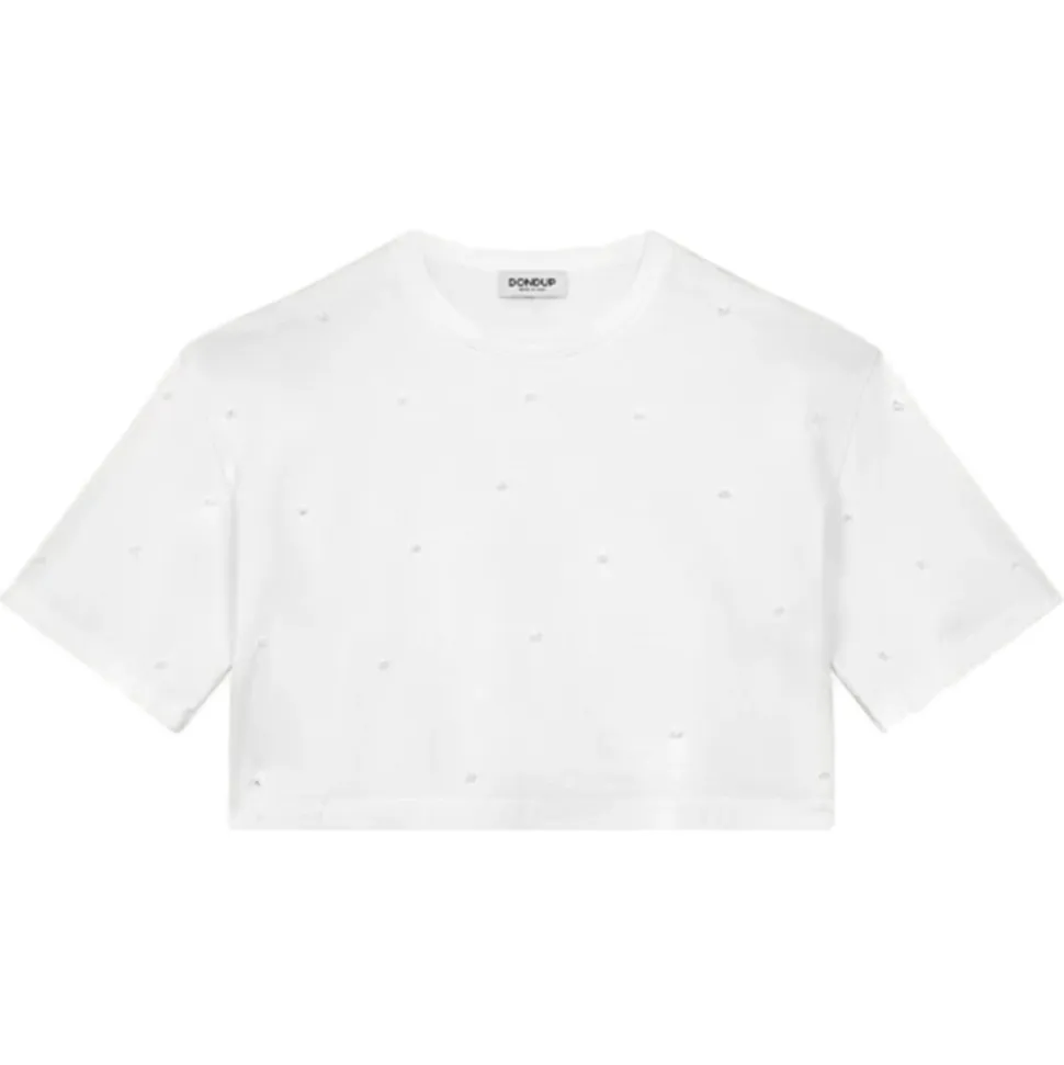 Dondup - Cropped T-shirt with Beaded Detail - White - T-shirt - Luxury Exclusive Collection - Avvenice