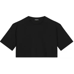 Dondup - Cropped T-shirt with Beaded Detail - Black - T-shirt - Luxury Exclusive Collection - Avvenice