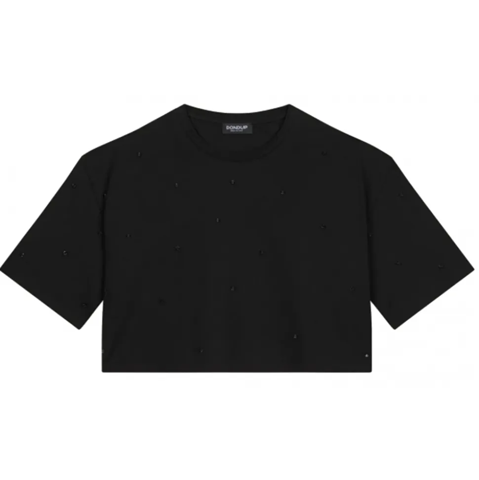 Dondup - Cropped T-shirt with Beaded Detail - Black - T-shirt - Luxury Exclusive Collection - Avvenice