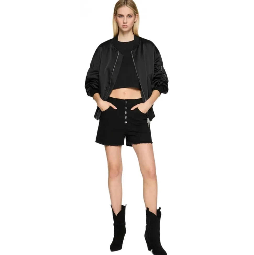 Dondup - Cropped T-shirt with Beaded Detail - Black - T-shirt - Luxury Exclusive Collection - Avvenice