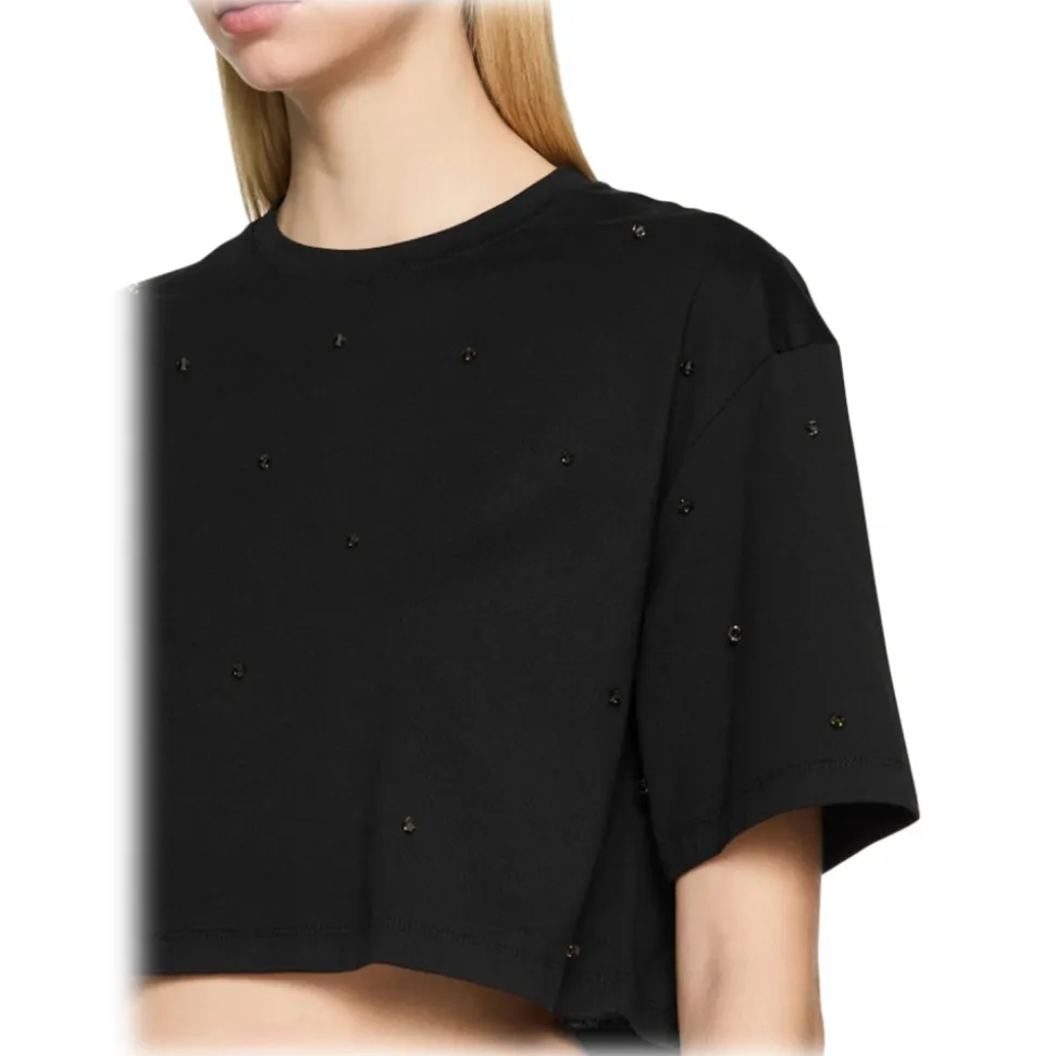 Dondup - Cropped T-shirt with Beaded Detail - Black - T-shirt - Luxury Exclusive Collection - Avvenice