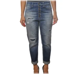 Dondup - Koons Trousers Made of Washed Canvas - Blue Denim - Trousers - Luxury Exclusive Collection - Avvenice