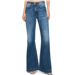 Dondup - Lightweight Washed Denim Canvas Flared Jeans - Blue - Trousers - Luxury Exclusive Collection - Avvenice