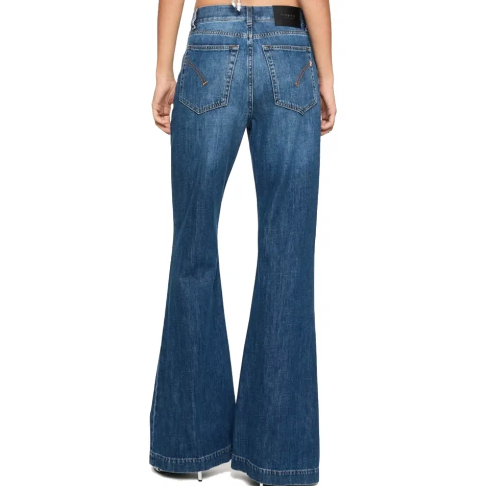 Dondup - Lightweight Washed Denim Canvas Flared Jeans - Blue - Trousers - Luxury Exclusive Collection - Avvenice
